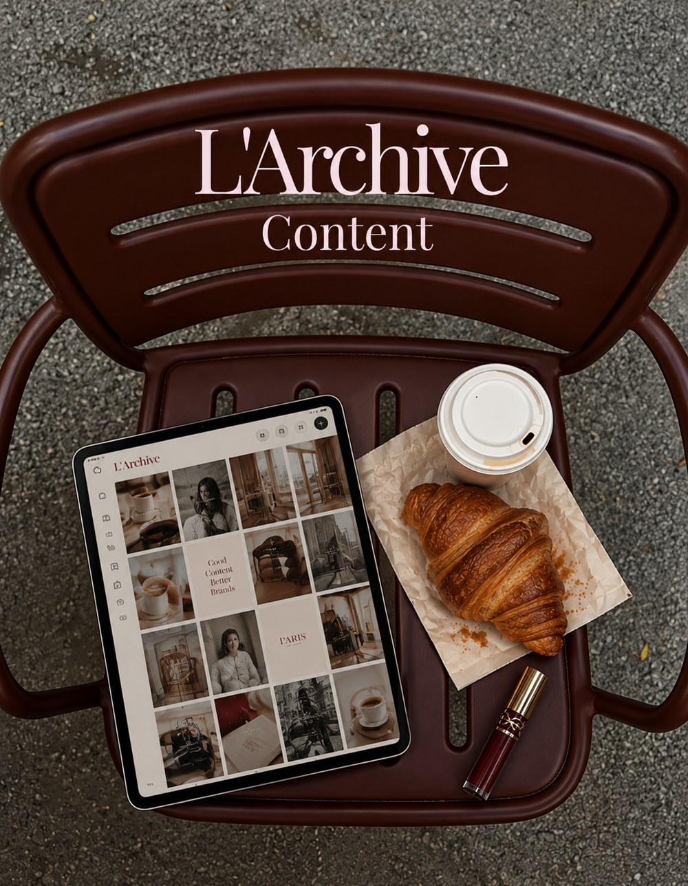 Feed de L’Archive en una tablet sobre una silla de café